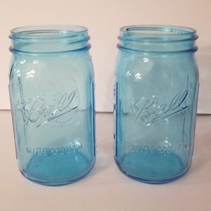 Set of 2 wide mouth Ball Mason Jars Blue